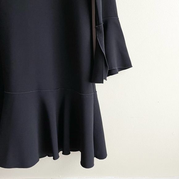 Theory Marah Black Maxyne‎ Crepe Dress Flounce Hem Bell Sleeve, Size 8 - Picture 7 of 15